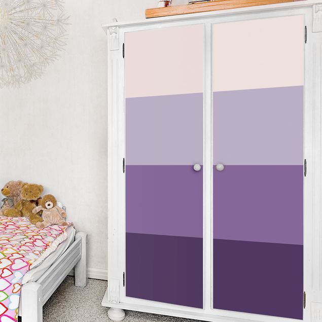 Adhesive film for furniture - 3 Violet Stripes Flower Colours & Light Contrast Colours