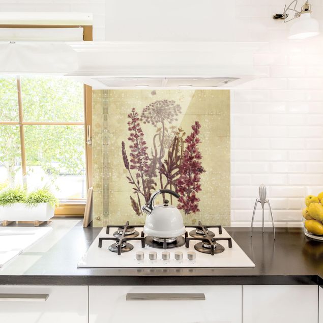 Glass splashback kitchen Vintage Linen Look Flowers