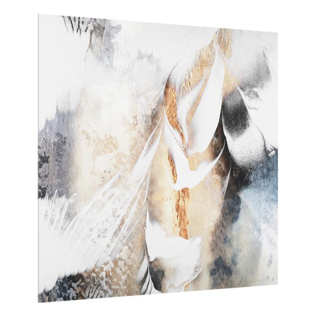 Glass splashback abstract Golden Abstract Painting Winter