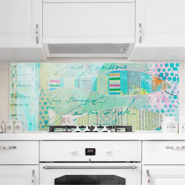 Glass splashback art print Colourful Collage - Fish And Points