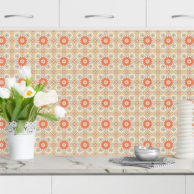 Kitchen splashback patterns Oriental Patterns With Colourful Tiles