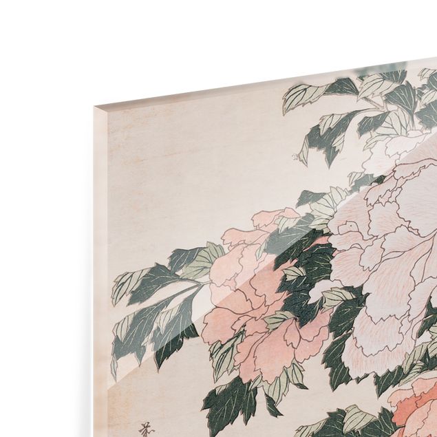 Splashback - Katsushika Hokusai - Pink Peonies With Butterfly