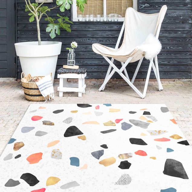 contemporary rugs White Terrazzo With Gold Stones