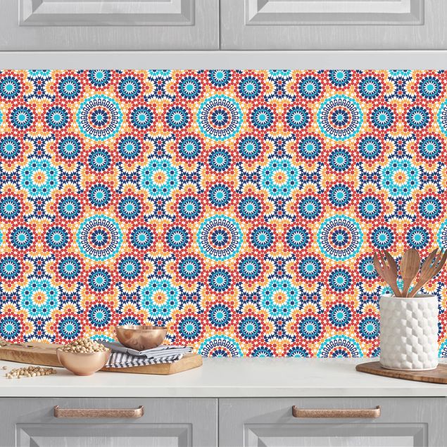 Kitchen splashback patterns Oriental Patterns With Colourful Flowers
