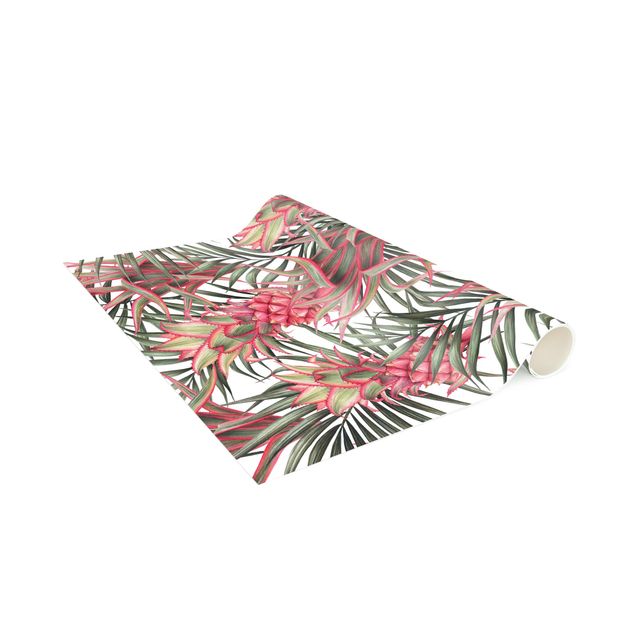 Modern rugs Red Pineapple With Palm Leaves Tropical
