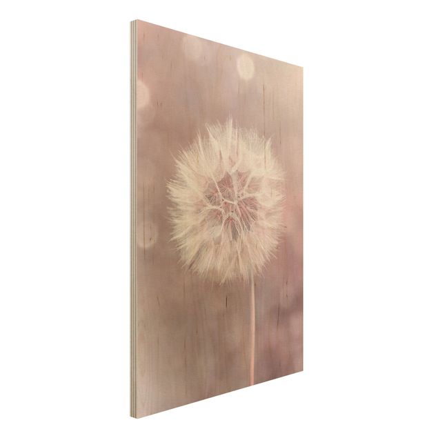 Print on wood - Dandelion Bokeh Light Pink