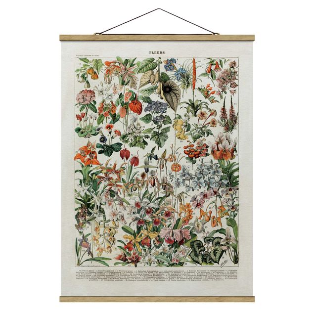 Fabric print with poster hangers - Vintage Board Flowers III
