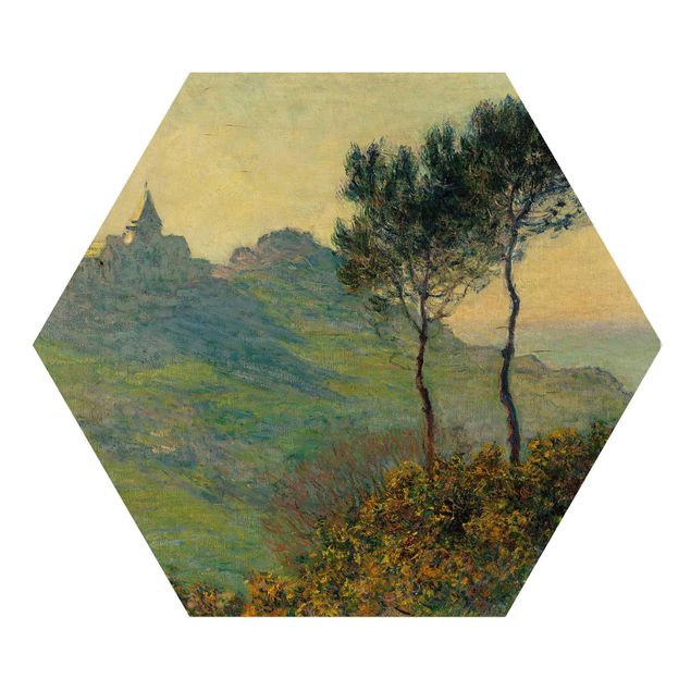 Wooden hexagon - Claude Monet - The Church Of Varengeville At Evening Sun