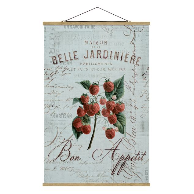 Fabric print with poster hangers - Shabby Chic Collage - Raspberry