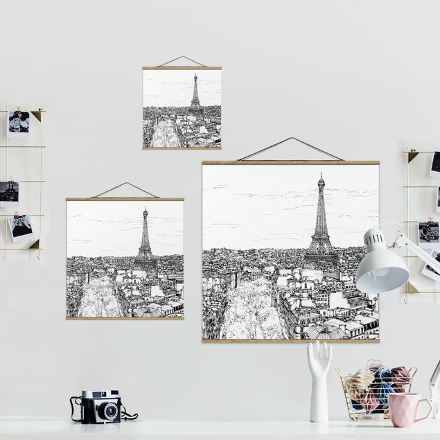 Fabric print with poster hangers - City Study - Paris