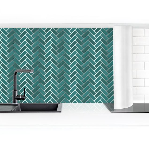 Kitchen wall cladding - Fish Bone Tiles - Turquoise