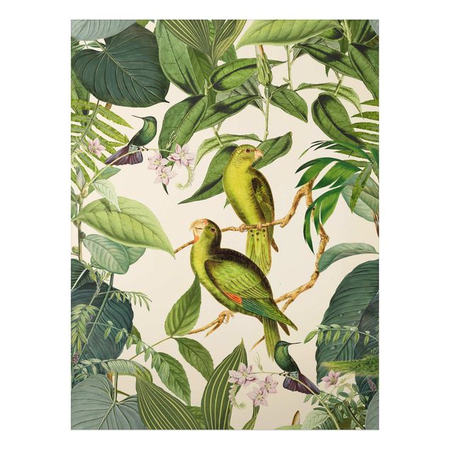 Print on aluminium - Vintage Collage - Parrots In The Jungle