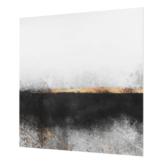 Glass Splashback - Abstract Golden Horizon Black And White - Square 1:1