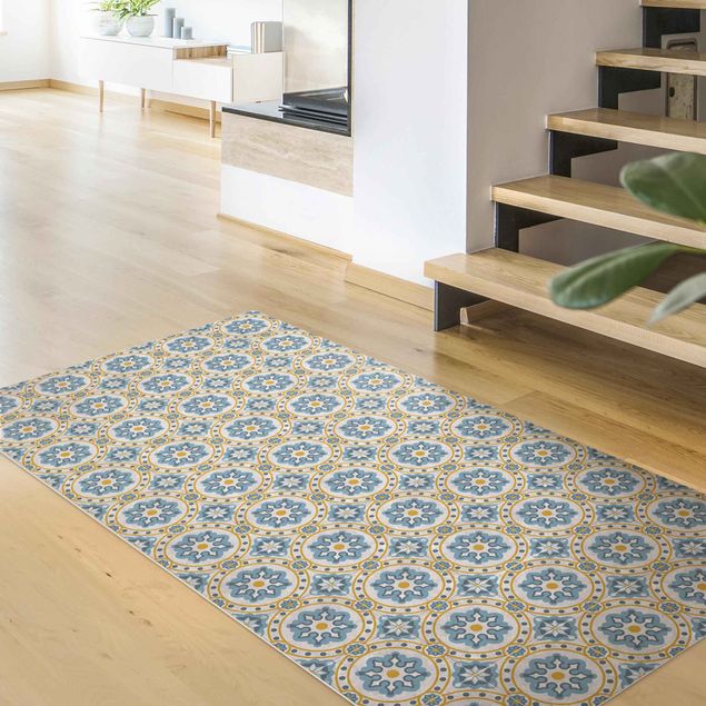 Outdoor rugs Floral Tiles Blue Yellow