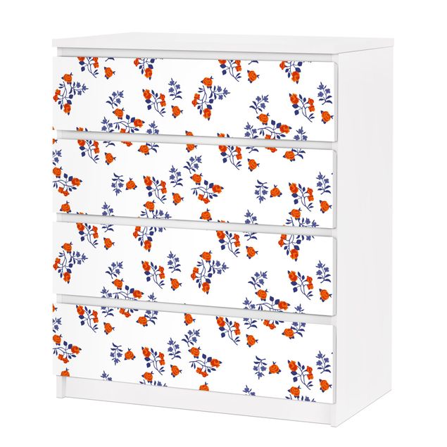 Adhesive film for furniture IKEA - Malm chest of 4x drawers - Mille Fleurs Design Pattern