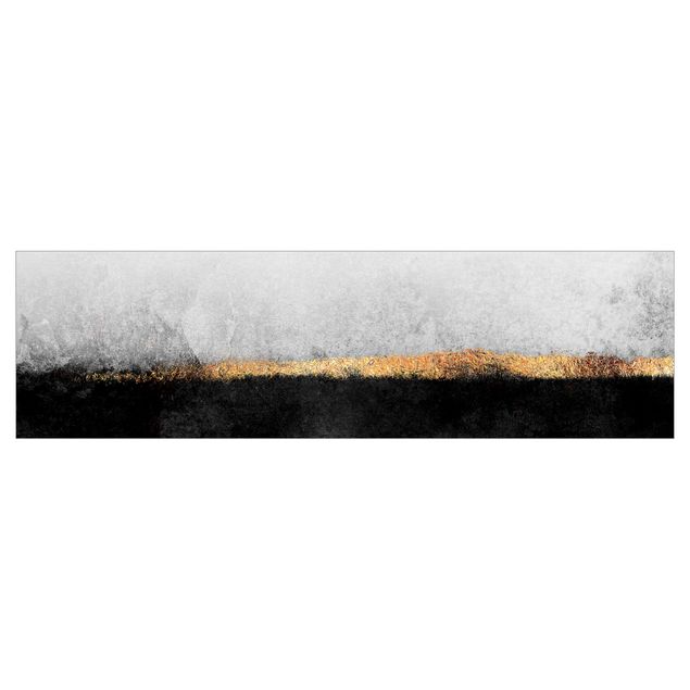 Kitchen wall cladding - Abstract Golden Horizon Black And White