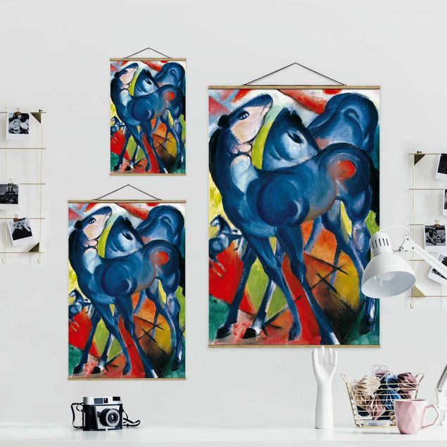 Fabric print with poster hangers - Franz Marc - The Blue Foals