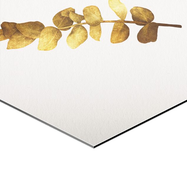 Alu-Dibond hexagon - Gold - Tropical Leaves Set I