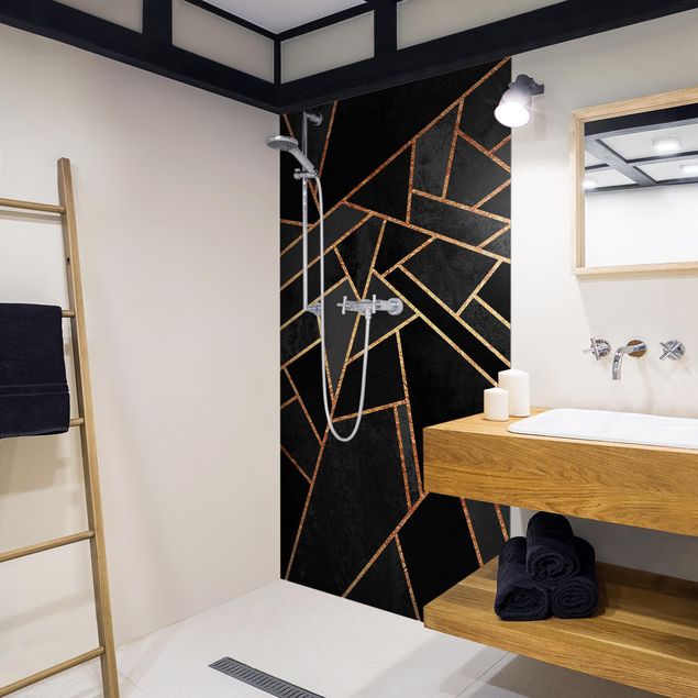 Shower wall cladding - Black Triangles Gold