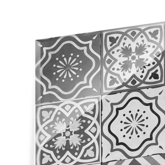 Glass Splashback - Mediterranean Tile Pattern Grayscale - Square 1:1