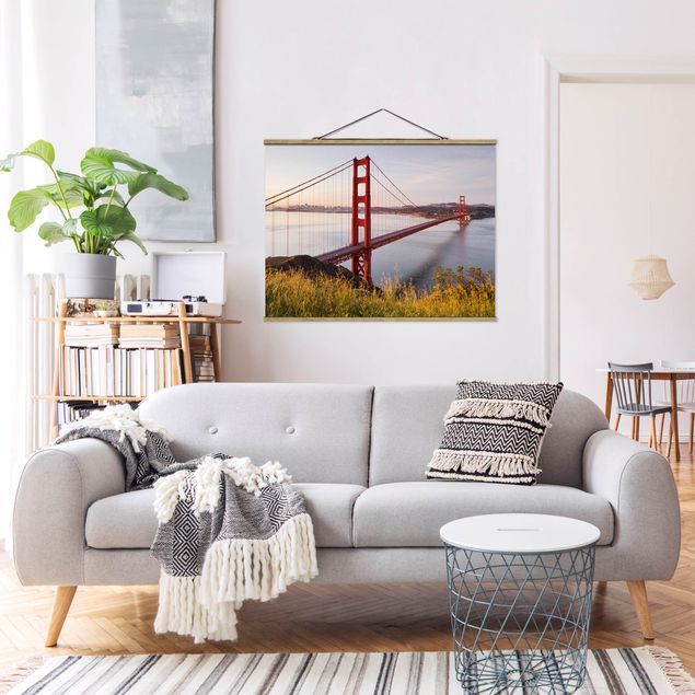 Fabric print with poster hangers - Golden Gate Bridge In San Francisco