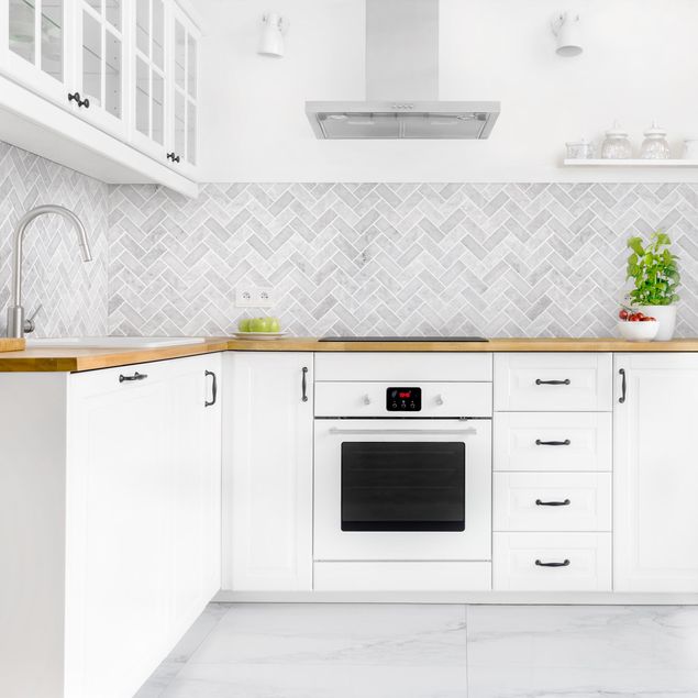 Kitchen splashback tiles Marble Fish Bone Tiles - Grey