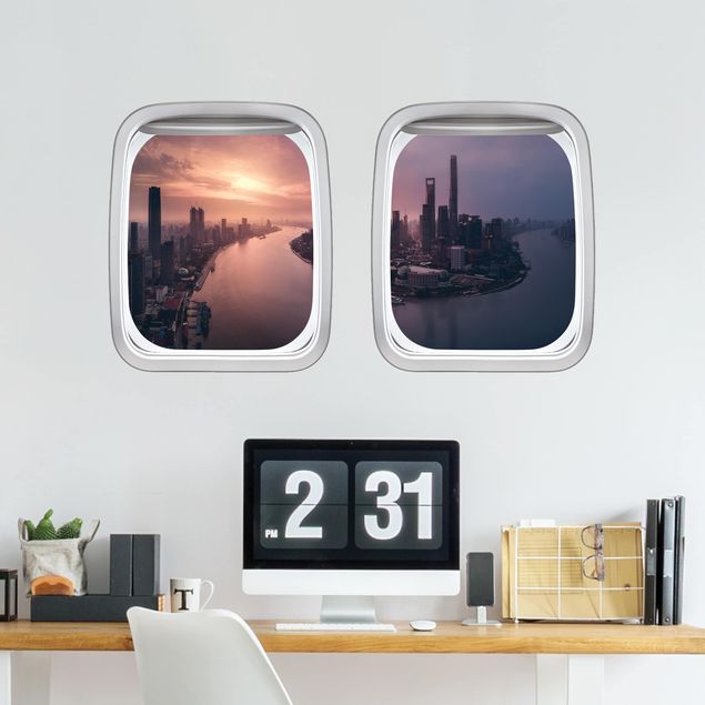 Wall stickers metropolises Aircraft Window Sunrise In Shanghai