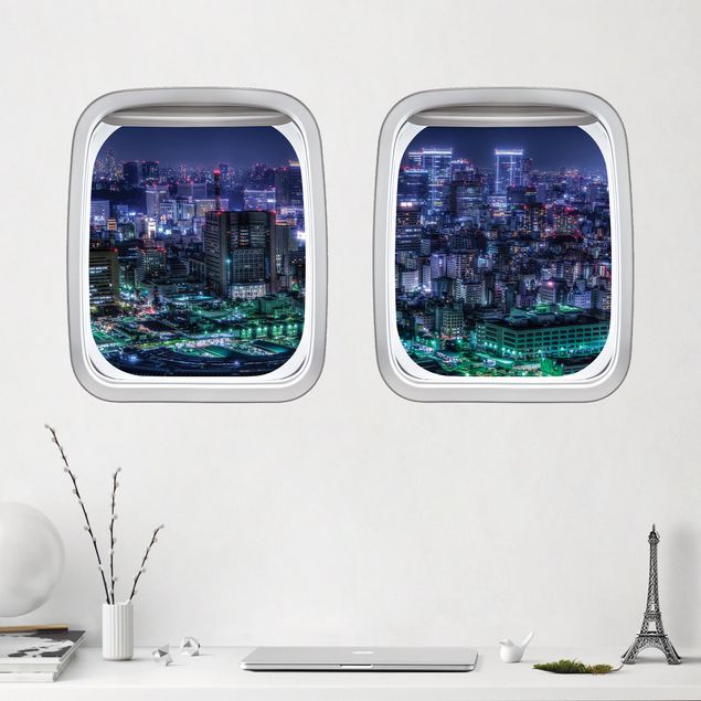 Wall stickers metropolises Aircraft Window Tokyo At Night