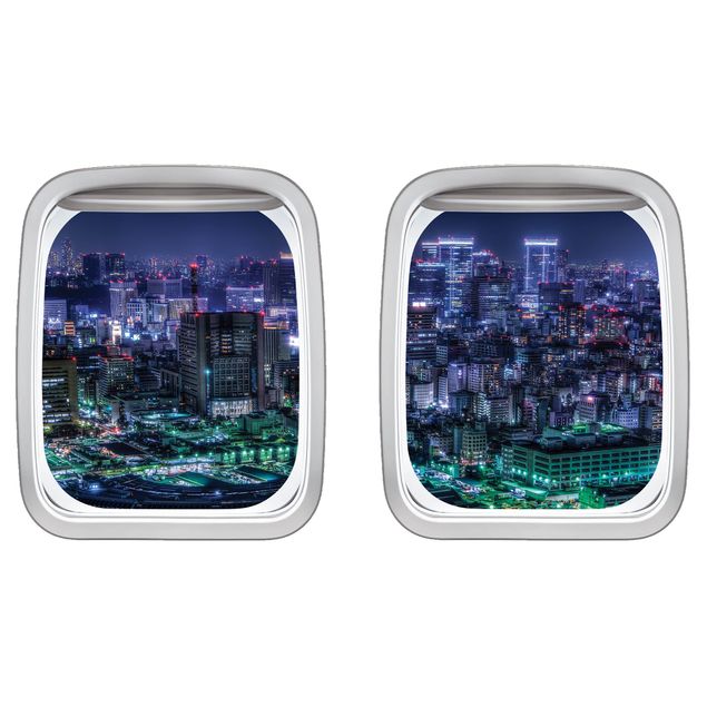Wall stickers 3d Aircraft Window Tokyo At Night