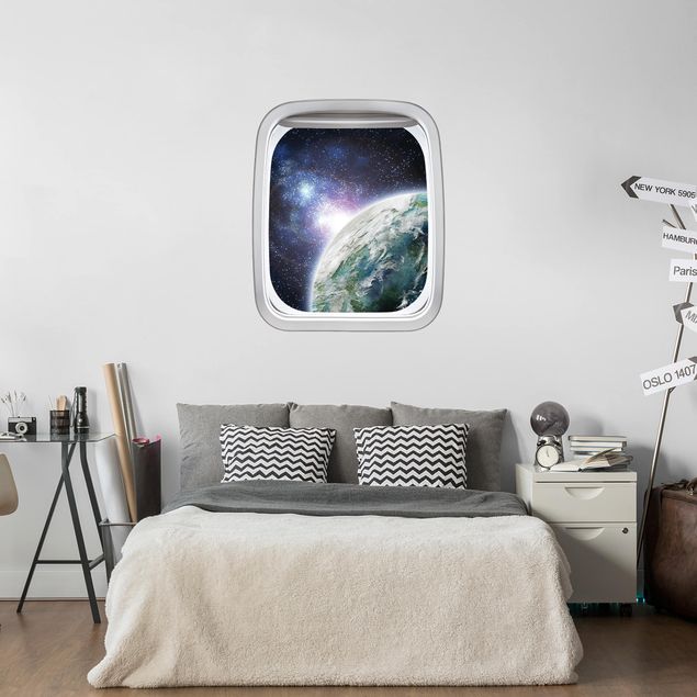 3d wallpaper sticker Aircraft Window Galaxy Light