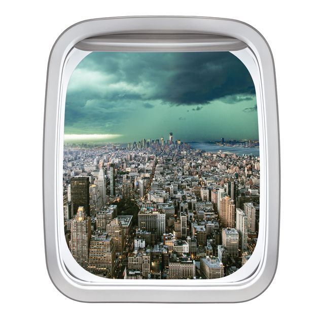 3d wallpaper sticker Aircraft Window Skyline New York In The Storm