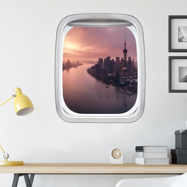 Wall stickers metropolises Aircraft Window Sunrise In Shanghai