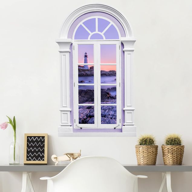 Wall stickers island Window Mediterranean Lighthouse In The Morning
