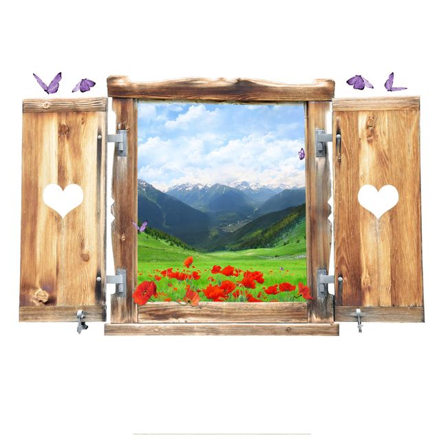 Wall stickers plants Window With Heart Alpine Meadow