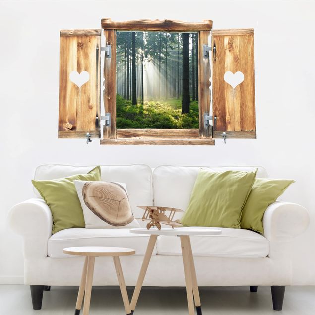Wall stickers 3d Window With Heart Enlightened Forest