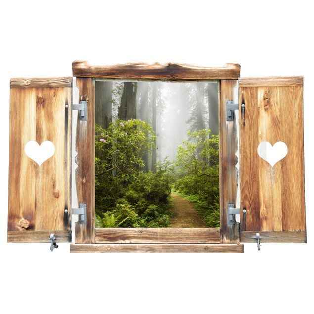 Wall decal Misty Window With Heart Forest Path
