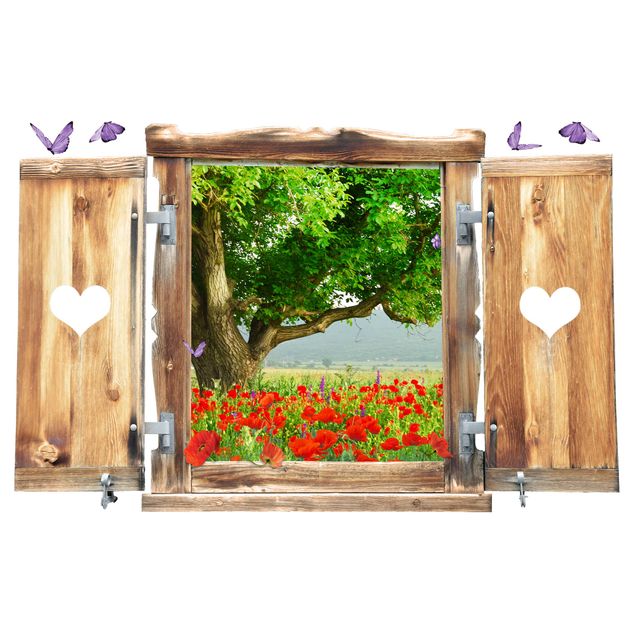 Wall stickers 3d Window With Heart Summer Meadow