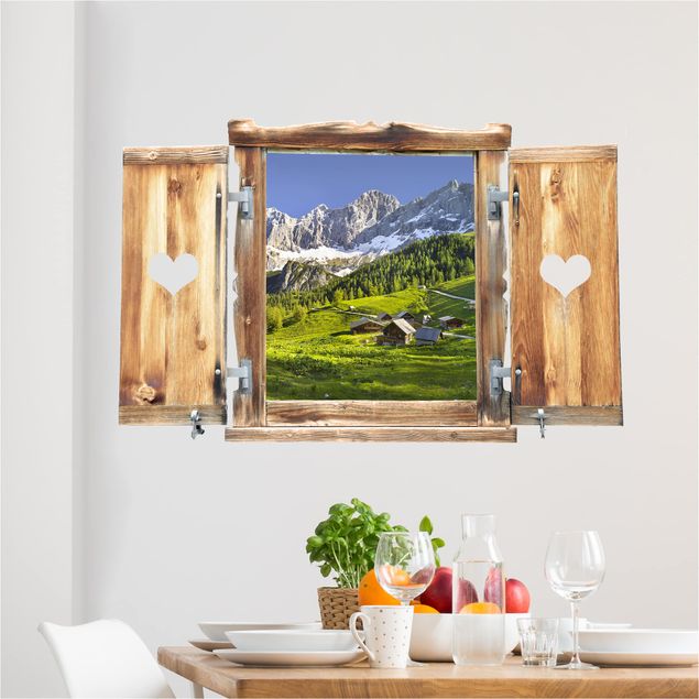 Wall stickers 3d Window With Heart Styria Alpine Meadow