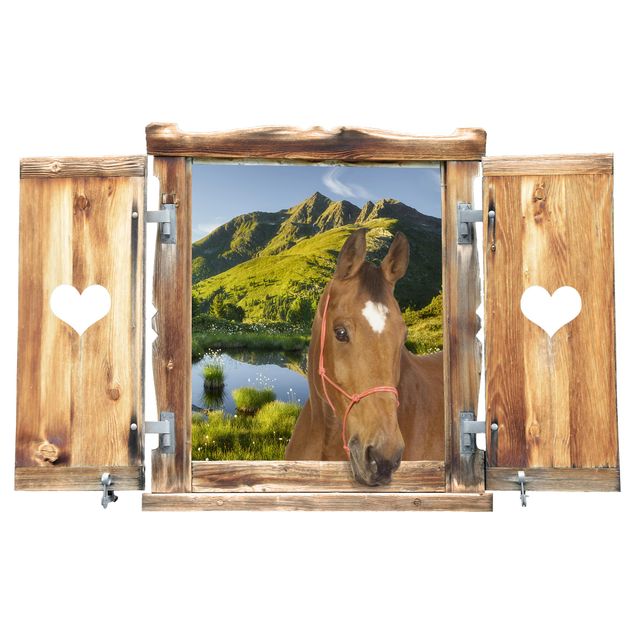 Wall stickers animals Window With Heart And Horse Looking Into Defereggental