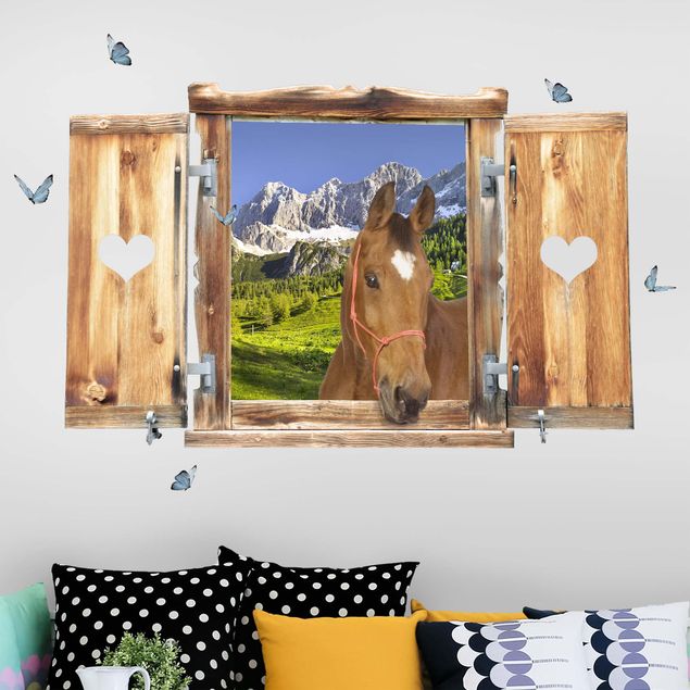 Autocolantes de parede cavalos Window With Heart And Horse Styria Alpine Meadow