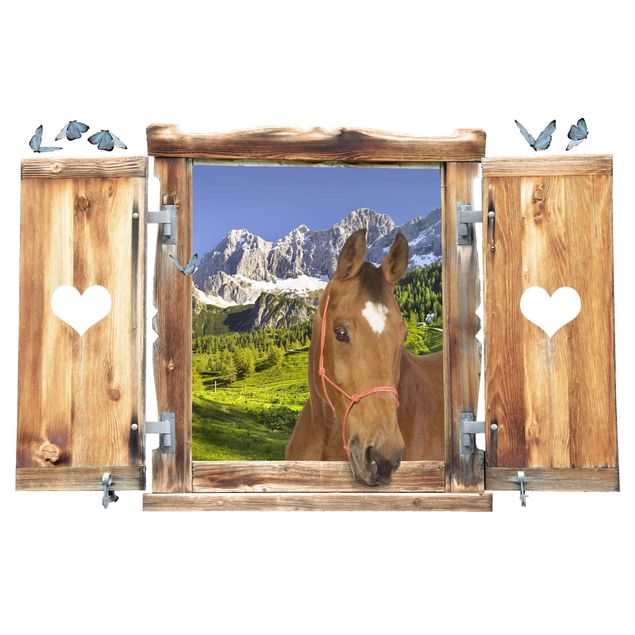 Animal print wall stickers Window With Heart And Horse Styria Alpine Meadow