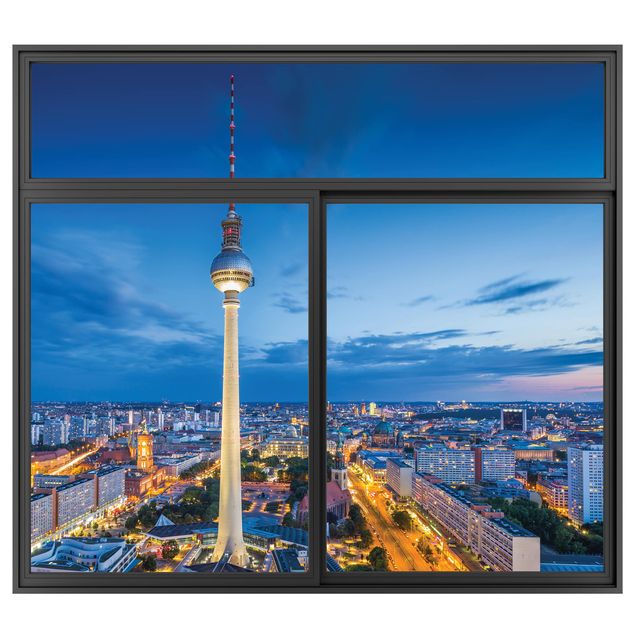 Wall stickers 3d Window Black Berlin Skyline At Night With Television Tower