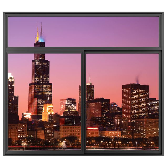 Wall stickers 3d Window Black Chicago Skyline