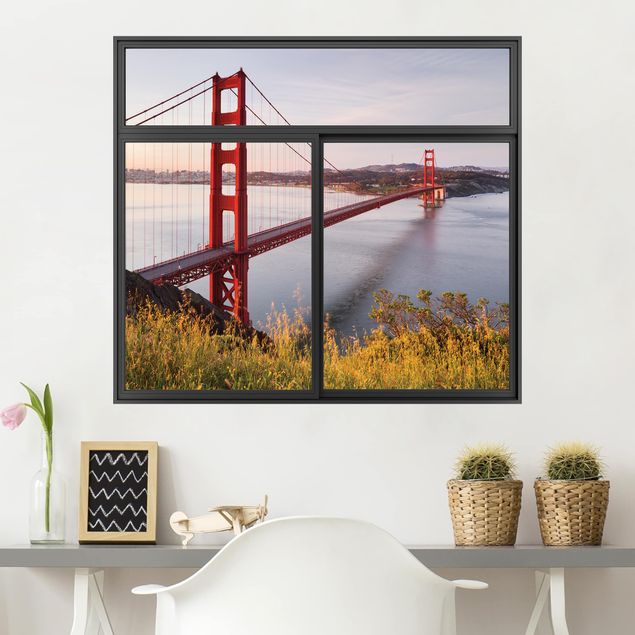 Wall stickers metropolises Window Black Golden Gate Bridge In San Francisco