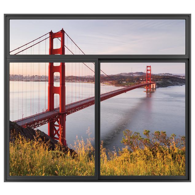 3d wallpaper sticker Window Black Golden Gate Bridge In San Francisco