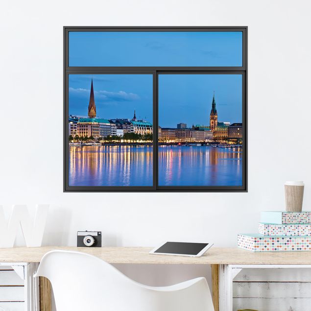 Wall stickers metropolises Window Black Hamburg Skyline