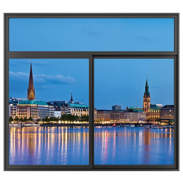 3d wallpaper sticker Window Black Hamburg Skyline