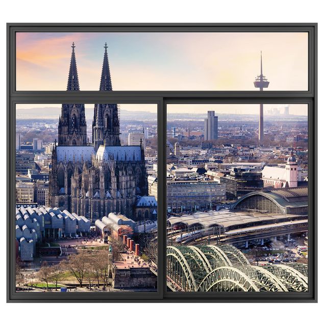 3d wallpaper sticker Window Black Cologne Skyline With Cathedral
