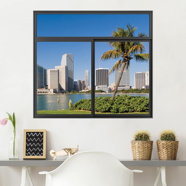 Wall stickers metropolises Window Black Miami Beach Skyline