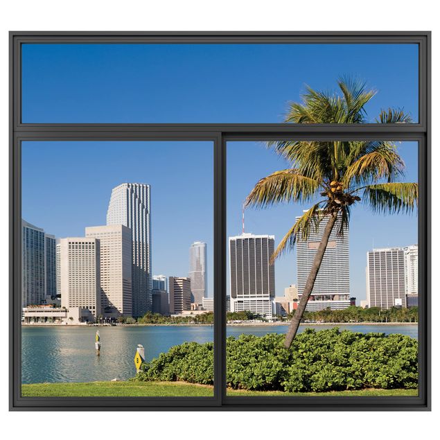 Wall stickers 3d Window Black Miami Beach Skyline